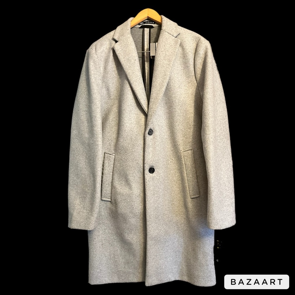 This is a Men Zara Trench Coat Great Material Great condition Wool Grey